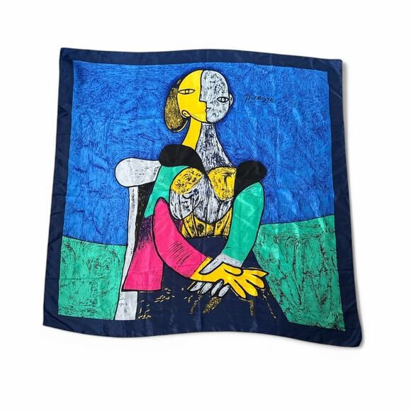 Vintage Picasso Portrait Square Scarf Abstract Art Wrap 34x34 Silky Feel - Picture 1 of 7